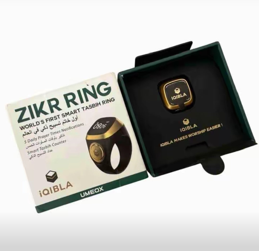 Smart Digital Tasbih Ring – OLED Display | Finger Zikr Counter (Black)
