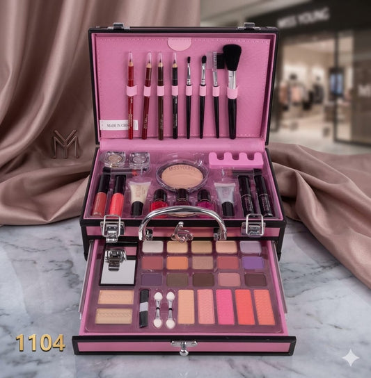 Chic Pink-Interior Compact Makeup Vanity Box with Drawer (Model 1104)