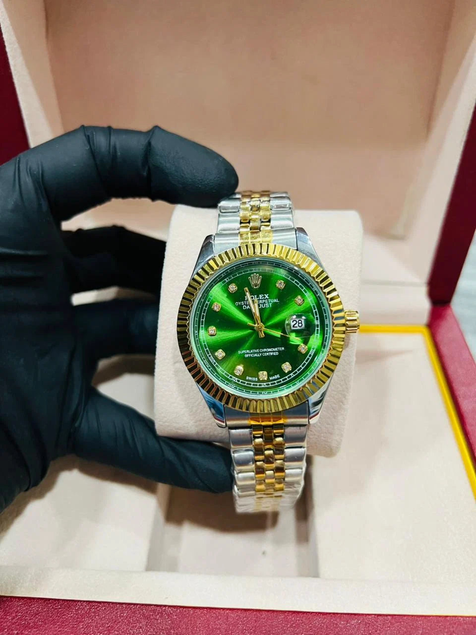 Luxury Green and Golden Dial Chronograph Watch