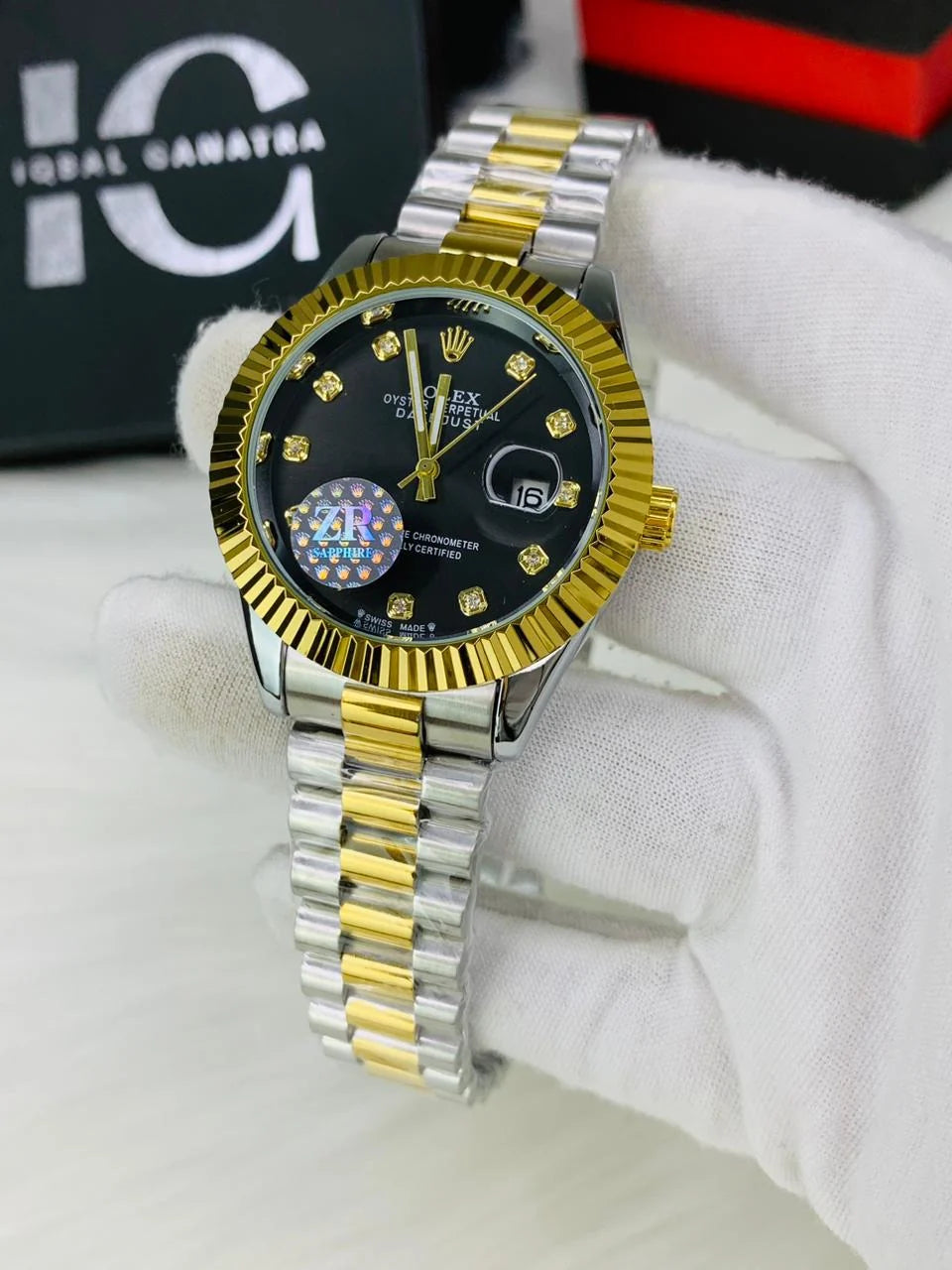 Luxury Gold and Silver Dial Chronograph Watch