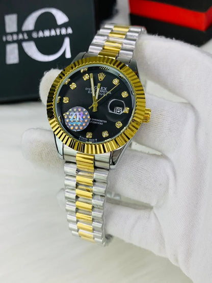 Luxury Gold and Silver Dial Chronograph Watch
