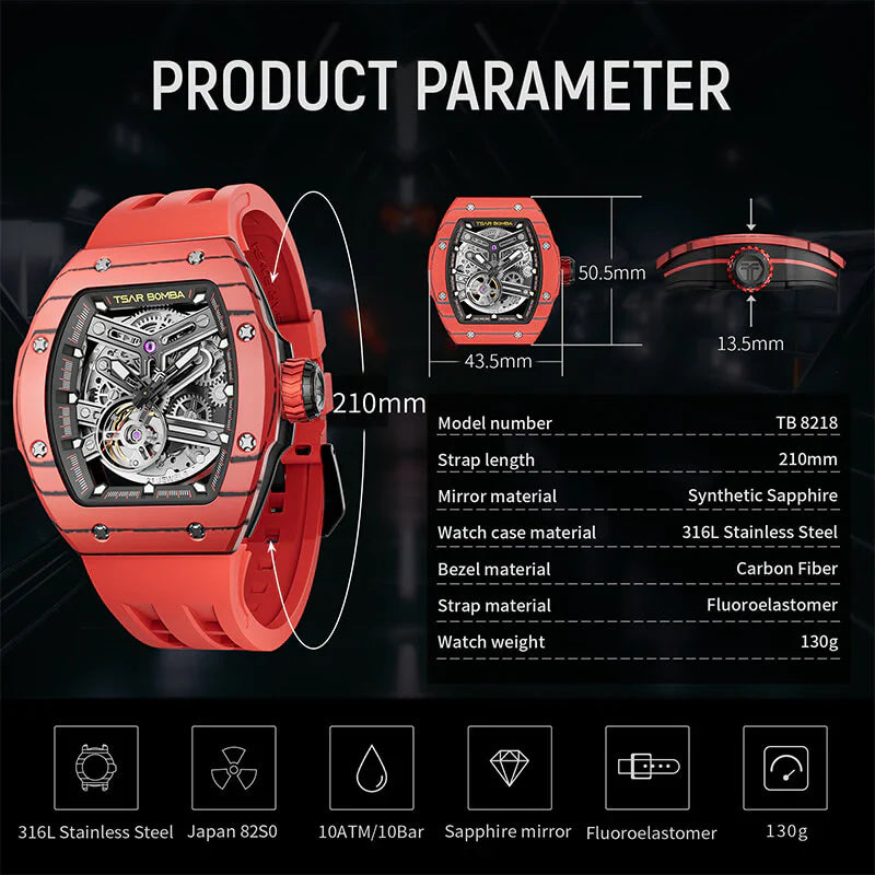 TSAR BOMBA TB8218 Luxury Skeleton Automatic Watch for Men